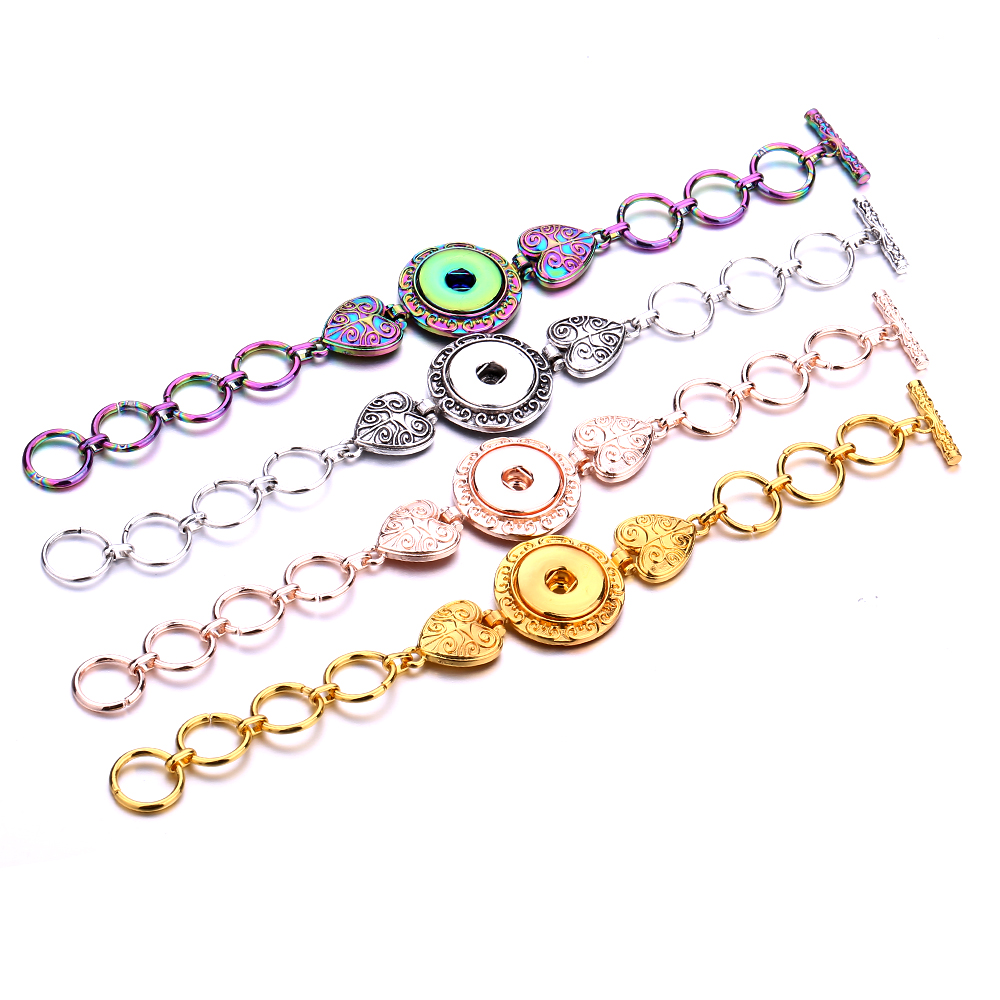 18mm snap button heart charm Bracelet silver gold link chain snaps buttons Bracelets Jewelry for women men