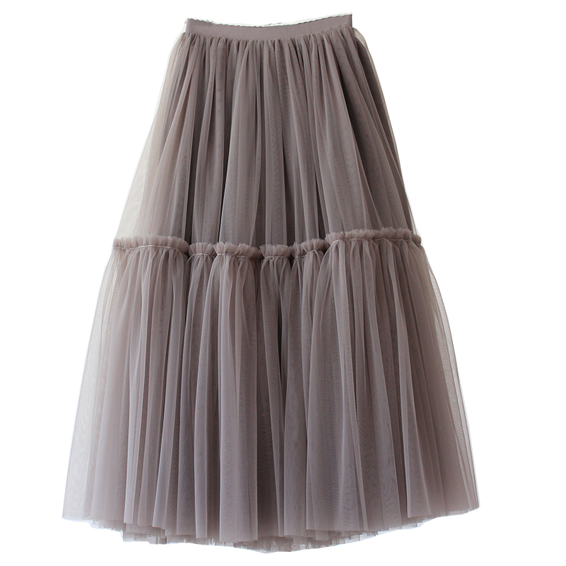 Treutoyeu Vintage Gothic Black White Pleated Long Tulle Skirt Tutu Femme High Waisted Runway Soft Mesh Skirts Womens Jupe 220317