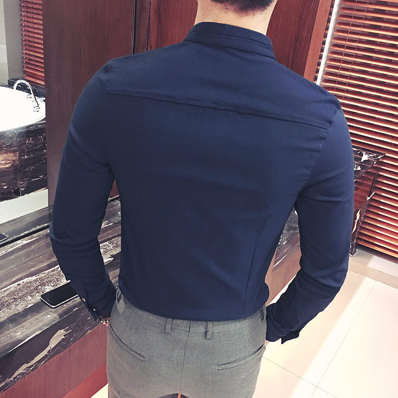 Slim Fit Solid Color Men's Long Sleeve European and American Fashion Stand Collar Shirt Large Size 220322