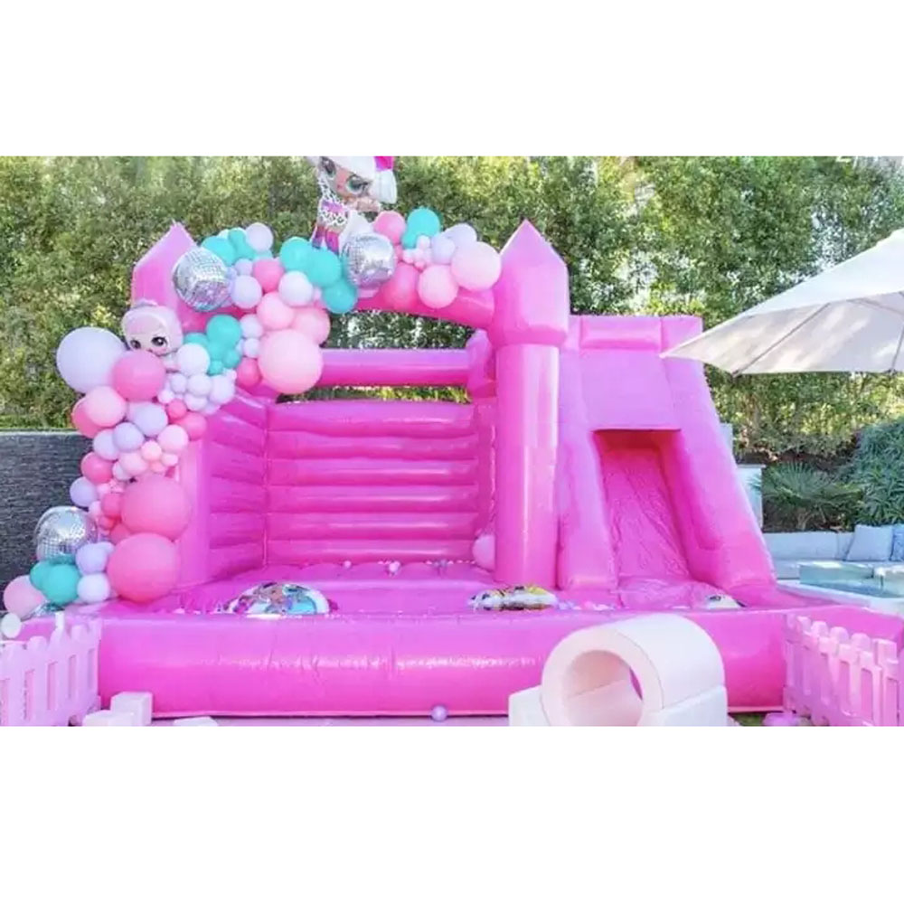 Wedding Bounce House Inflatable Bouncy Castle With Slide Ball Pit Pink White Moon Jumps For Party Rental