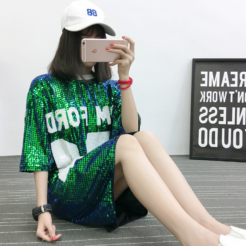 Women's 61 Numbers t shirts Sexy Nightclub collage stitching Dress loose Mid Sleeve Long Top Fashion Loose Sequin T-Shirt for women street hip hop clothing, Golden
Women's 61 Numbers t shirts Sexy Nightclub collage stitching Dress loose Mid Sleeve Long Top Fashion Loose Sequin T-Shirt for women street hip hop clothing, Golden
