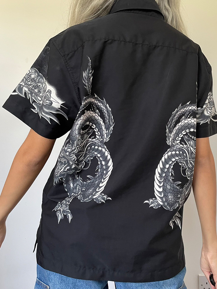 SUCHCUTE Gothic Dragon Printing Women Blouse Loose Dark Academic Streetwear Short Sleeve Shirts Grunge Hip Hop Oversize Outfits 220407