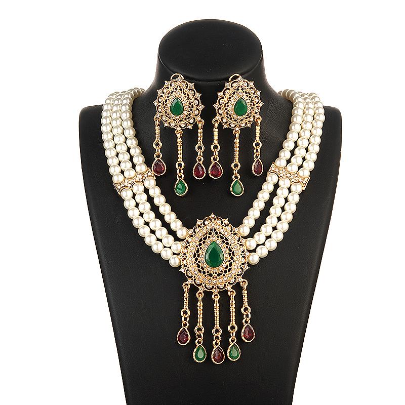 Pendant Necklaces Handmade Pearl Necklace For Women Arabic Trendy Rhinestone Tassels Chain Bridal Set 
Pendant Necklaces Handmade Pearl Necklace For Women Arabic Trendy Rhinestone Tassels Chain Bridal Set
