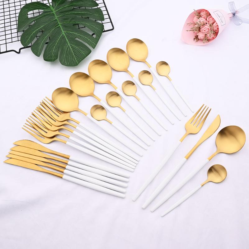 Dinnerware Sets 24Pcs/6Set Stainless Steel Matte Cutlery Set Kitchen White Gold Western Flatware Knife Fork Spoon Home Tableware SetDinnerwa, Matte silver
Dinnerware Sets 24Pcs/6Set Stainless Steel Matte Cutlery Set Kitchen White Gold Western Flatware Knife Fork Spoon Home Tableware SetDinnerwa, Matte silver