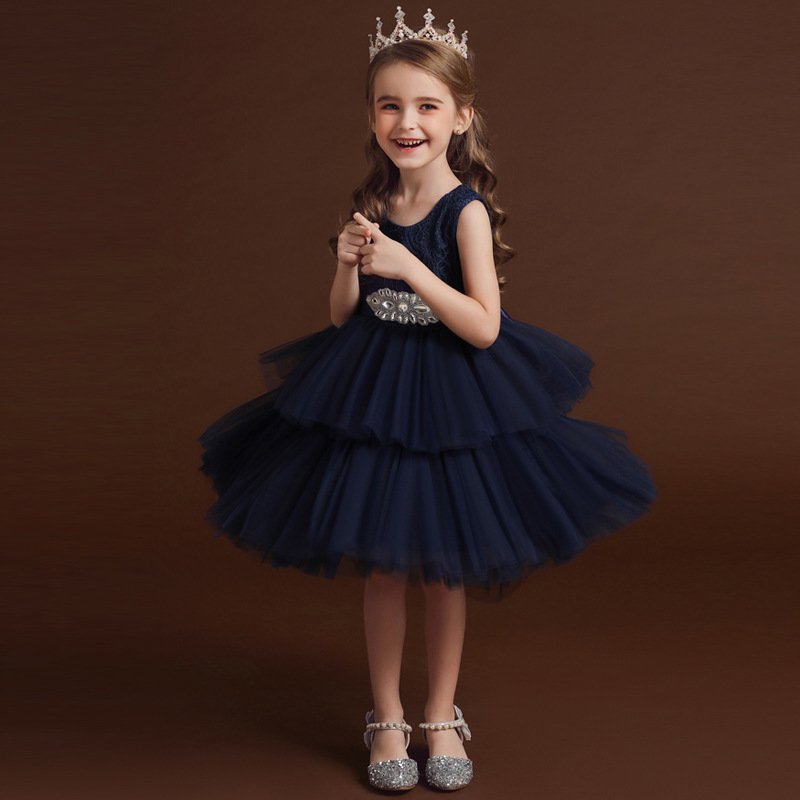 Flower Girls Evening Party Dress For Big Bow Lace Sequins Princess Fantasy Kids Baby Children Formal Wedding 220422