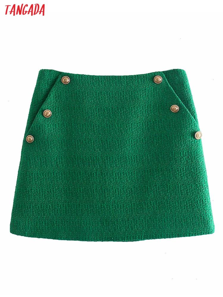 Women Green Tweed Skirts Faldas Mujer Zipper French Style Female Mini Skirt 8y195, Green skirt