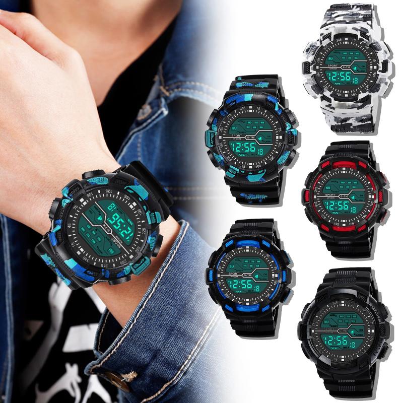 

Wristwatches Comfortable And Durable Reloj Hombre Fashion Waterproof Men's Boy LCD Digital Stopwatch Date Rubber Sport Wrist Watch #2Wri, Red