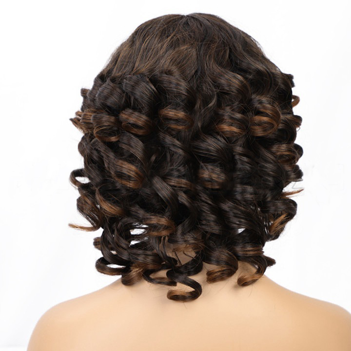 Beautiful High temperature Fiber Big Wave Short Afro Curly Wigs for Woman Black Ombre Brown Color