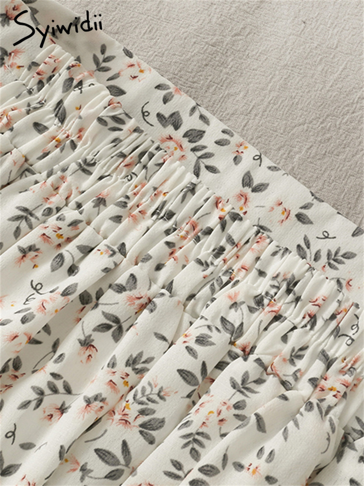 Syiwidii Vintage Floral Print Chiffon Long Skirts for Women Elastic High Waist Spring Summer Y2k Boho Elegant Midi Skirt 220701