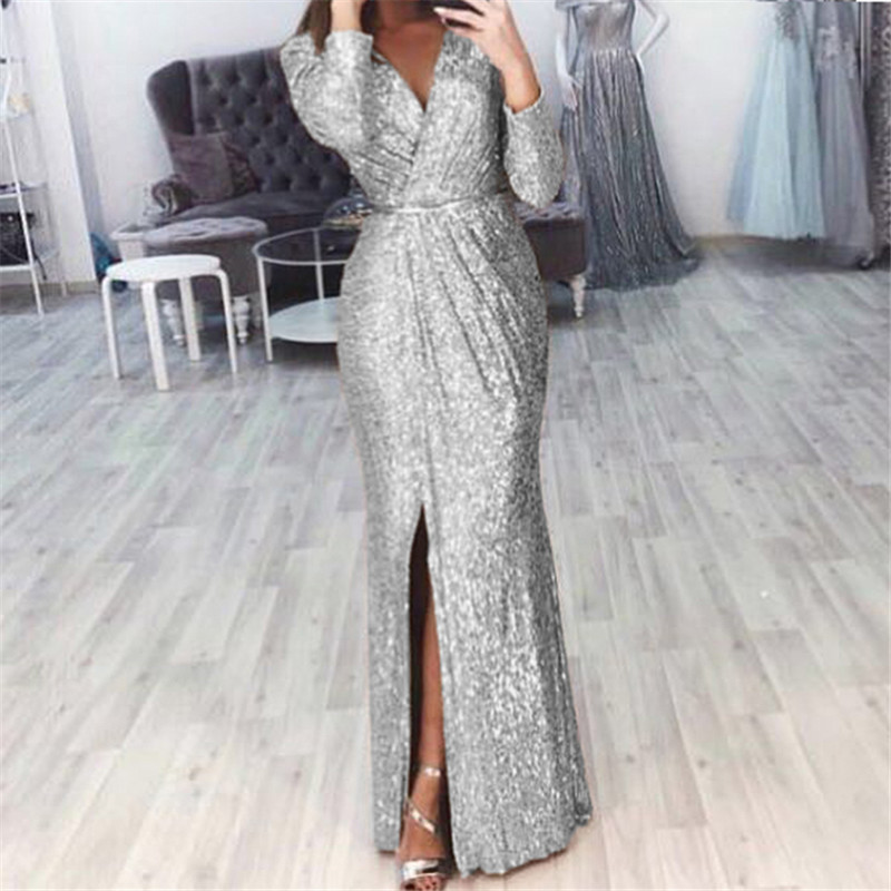 Women Dress V Neck Floor Length Long Sleeve Thigh High Slit Sequin Mermaid Dresses Plus Size Evening Gowns Lady Elegant 220721, As photo shows
Women Dress V Neck Floor Length Long Sleeve Thigh High Slit Sequin Mermaid Dresses Plus Size Evening Gowns Lady Elegant 220721, As photo shows