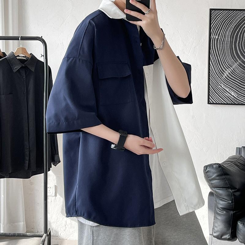 Men's Casual Shirts EOENKKY/Summer Men's Short-sleeved Shirt Two-color Harajuku Hip-hop Color-block Half-sleeve Loose Lapel TopMen's, Navy
Men's Casual Shirts EOENKKY/Summer Men's Short-sleeved Shirt Two-color Harajuku Hip-hop Color-block Half-sleeve Loose Lapel TopMen's, Navy