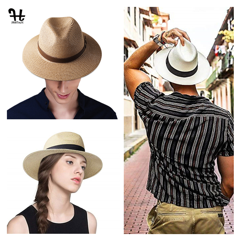 FURTALK Panama Hat Summer Sun s for Women Man Beach Straw Men UV Protection Cap chapeau femme 220708