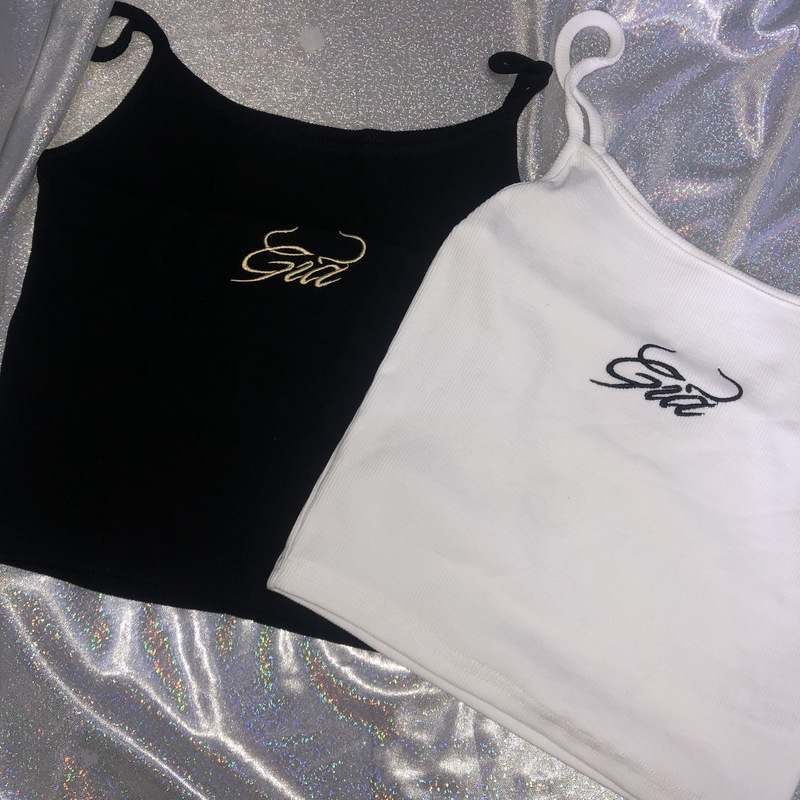 Women Summer Vintage Retro Cotton Gia Letters Embroidery Crop Top Cami White Black 90s Casual Solid Female 220325