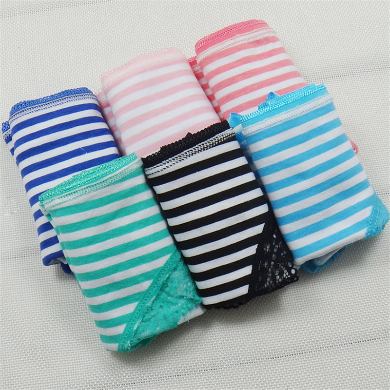 FUNCILAC Women's Underwear Cotton Sexy Lace Panties Striped Briefs Everyday Lingerie Girls Ladies Knickers Size M L XL 5 Pcs/set 220511