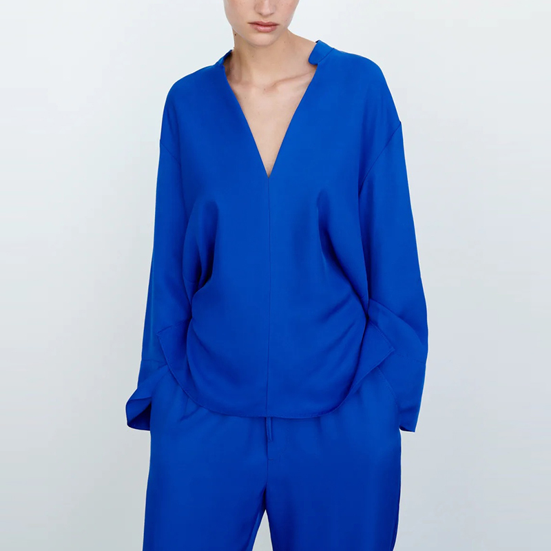 Women Suits 2-piece Autumn Fashion Simple Loose Blue V-neck Casual Street Youth women 220315