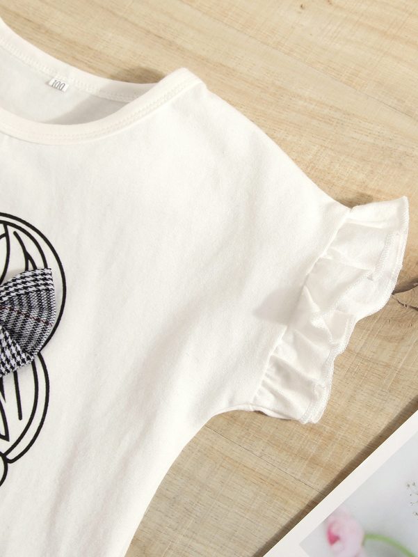 Toddler Girls Figure Graphic Ruffle Sleeve Tee & Plaid Bow Shorts SHE