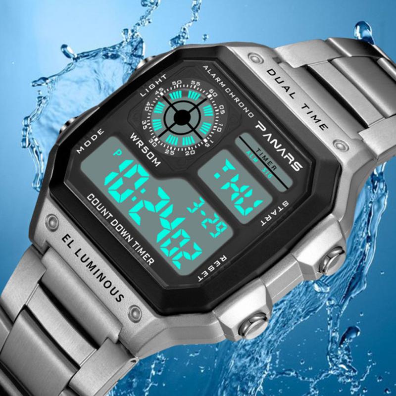 Wristwatches PANARS Sport Digital Watch Men Watches Chronograph Waterproof Stainless Steel Strap Wristwatch Mens Male Clock Relogio Masculin, Men silver
Wristwatches PANARS Sport Digital Watch Men Watches Chronograph Waterproof Stainless Steel Strap Wristwatch Mens Male Clock Relogio Masculin, Men silver