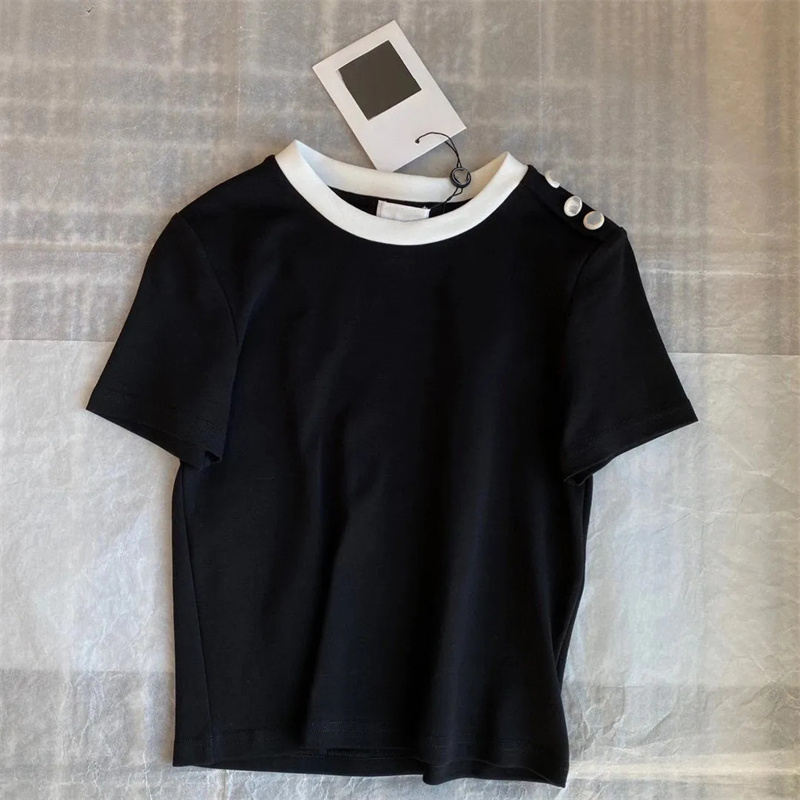 Women's T-Shirt Short Sleeve BlouseTop Casual Match Letter Slim Girl Black White Button Logo Shirts Fashion 22SS High Quality Cotton