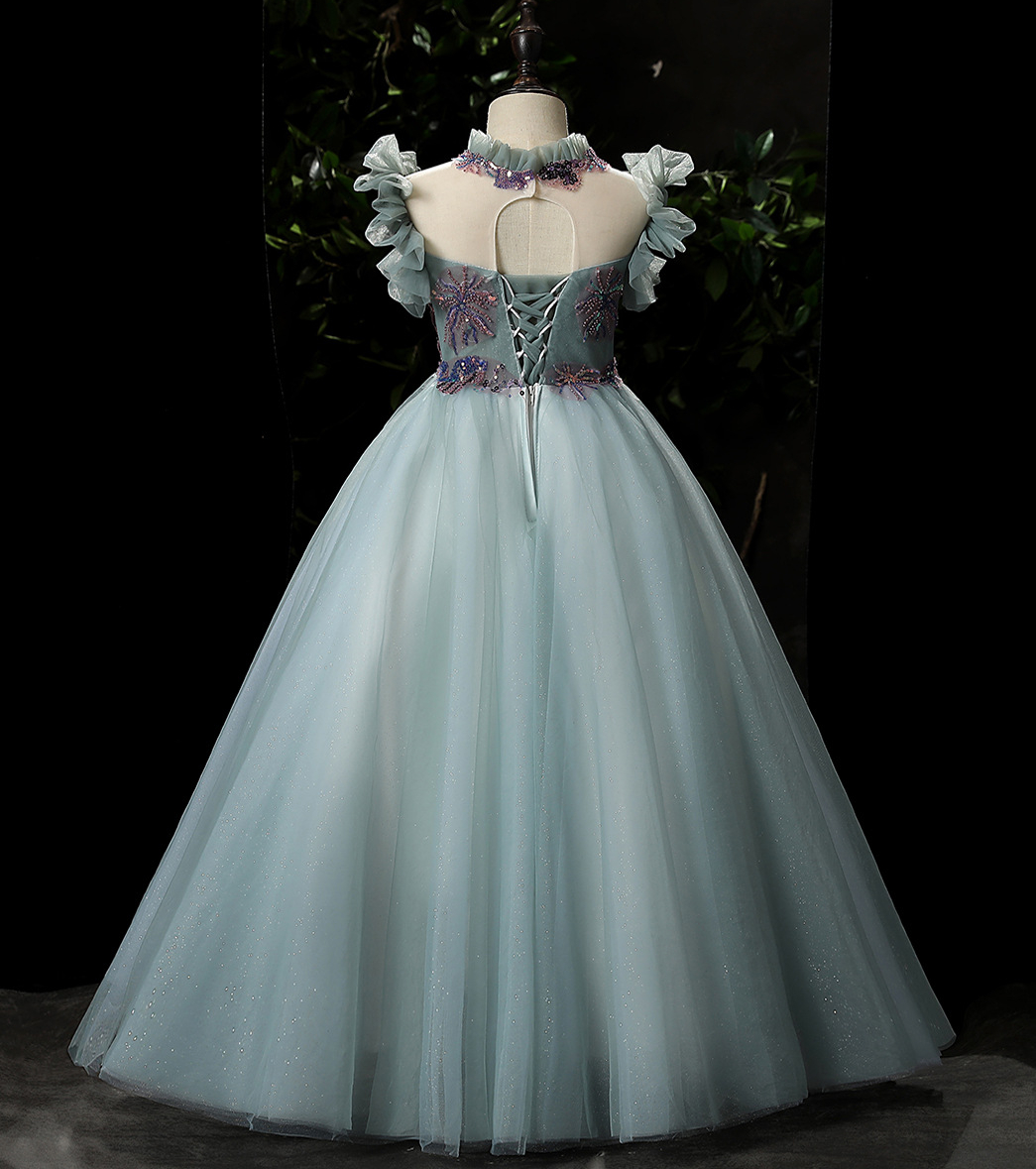 2023 Pretty Fairty Flower Girls Dress High Neck Long 3D Floral Apliques Girls Pageant Dresses Lovely Hand Made Flowers Birthday Dress