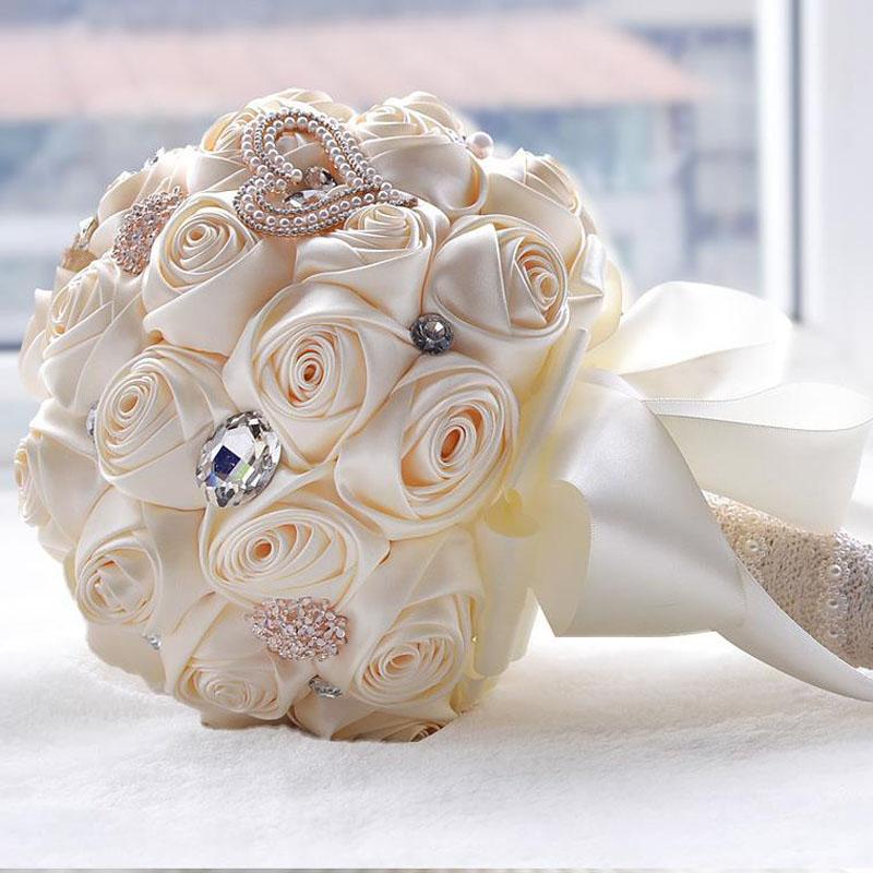 Handmade Rose New Bridal Bouquet Wedding Accessories Brooch Crystal Pearl Wedding Bouquet Holding Flowers