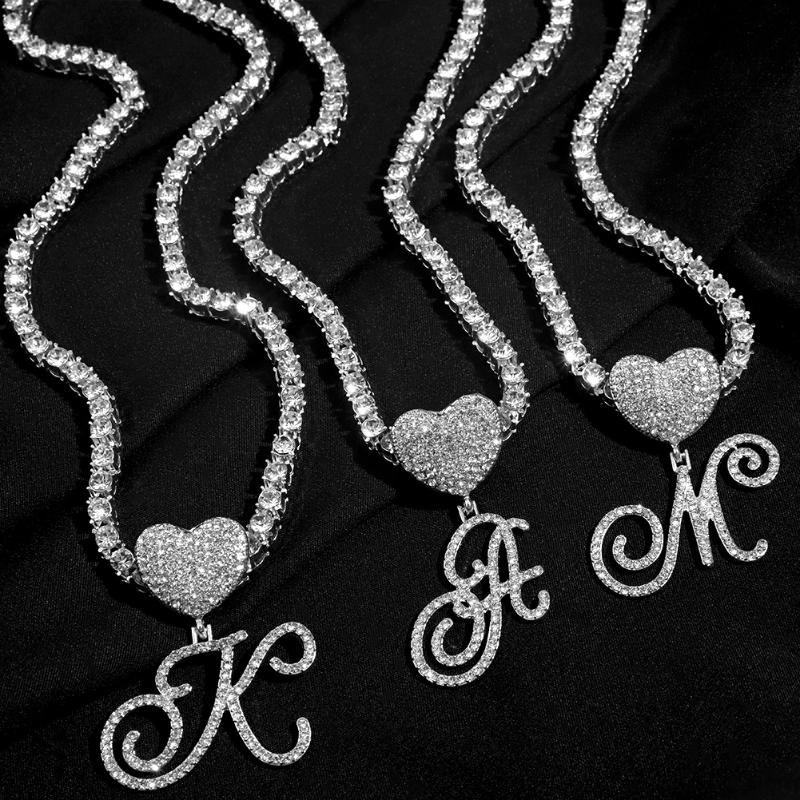 Chains Trendy A-Z Cursive Initial Letter Heart Pendant Necklace For Women Iced Out Rhinestone Tennis Chain Hip Hop JewelryChains
Chains Trendy A-Z Cursive Initial Letter Heart Pendant Necklace For Women Iced Out Rhinestone Tennis Chain Hip Hop JewelryChains