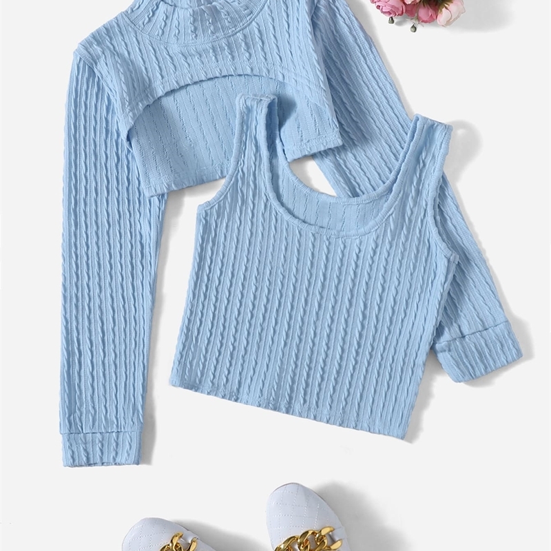 Girls Mock Neck Asymmetrical Hem Textured Top & Tank SHE