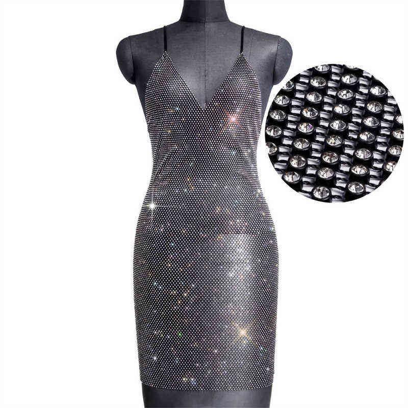 Mesh rhinestone Fabric Glitter Dress Crystal Diamond Beach Dress Women Sexy V Neck Hollow Out Bodycon Mesh Party Dresses T220816