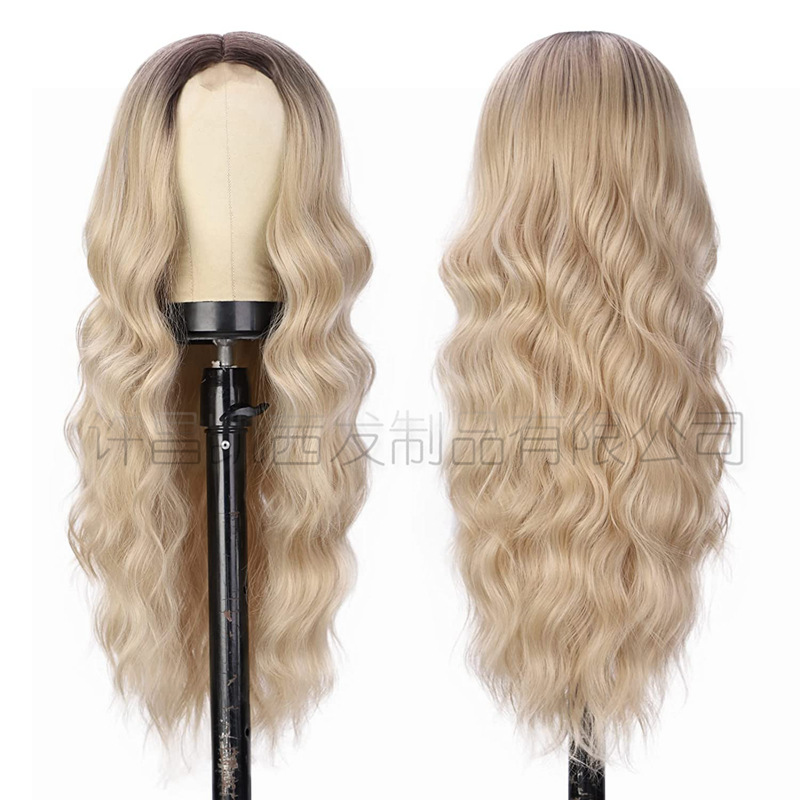 Beautiful Long Big Wave High Temperauter Fiber Lace Front Brown Blond Black Wigs for Woman