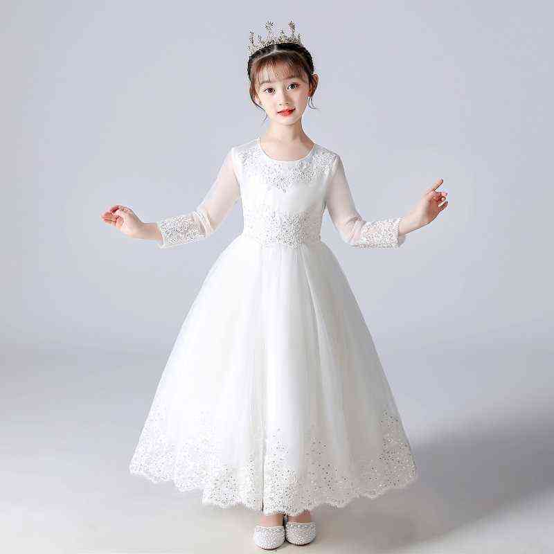 Girls Party Dress Wedding Frock Flower Gown Princess Evening Summer Kids Mesh Sleeve Dress Y220510
