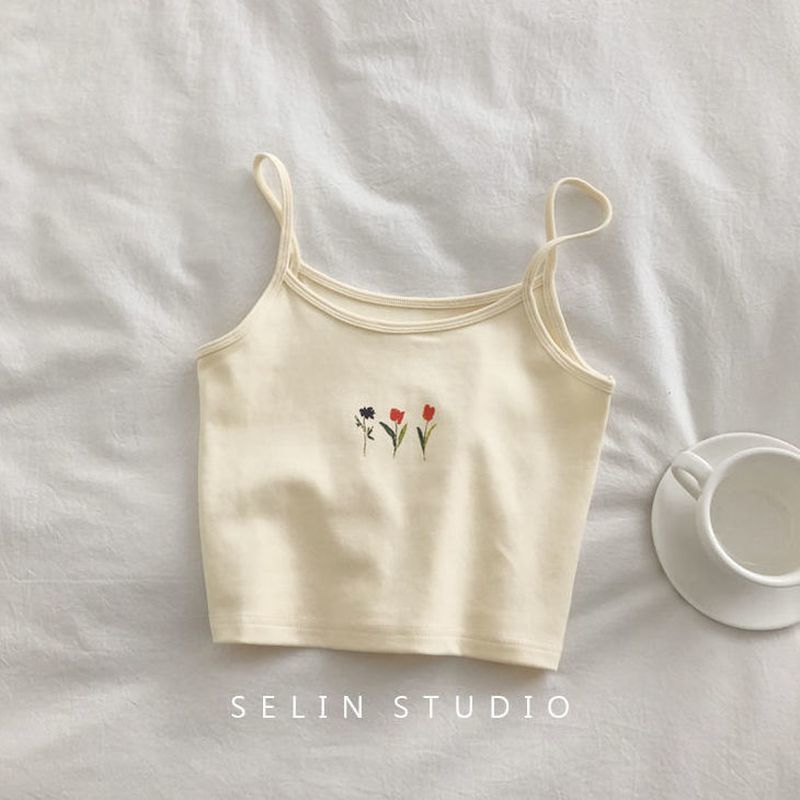 Tank Top Women Flower Printed Camisole Summer Wild Short Vest Fashion Female Sleeveless Sexy Basic Crop Tops 220325