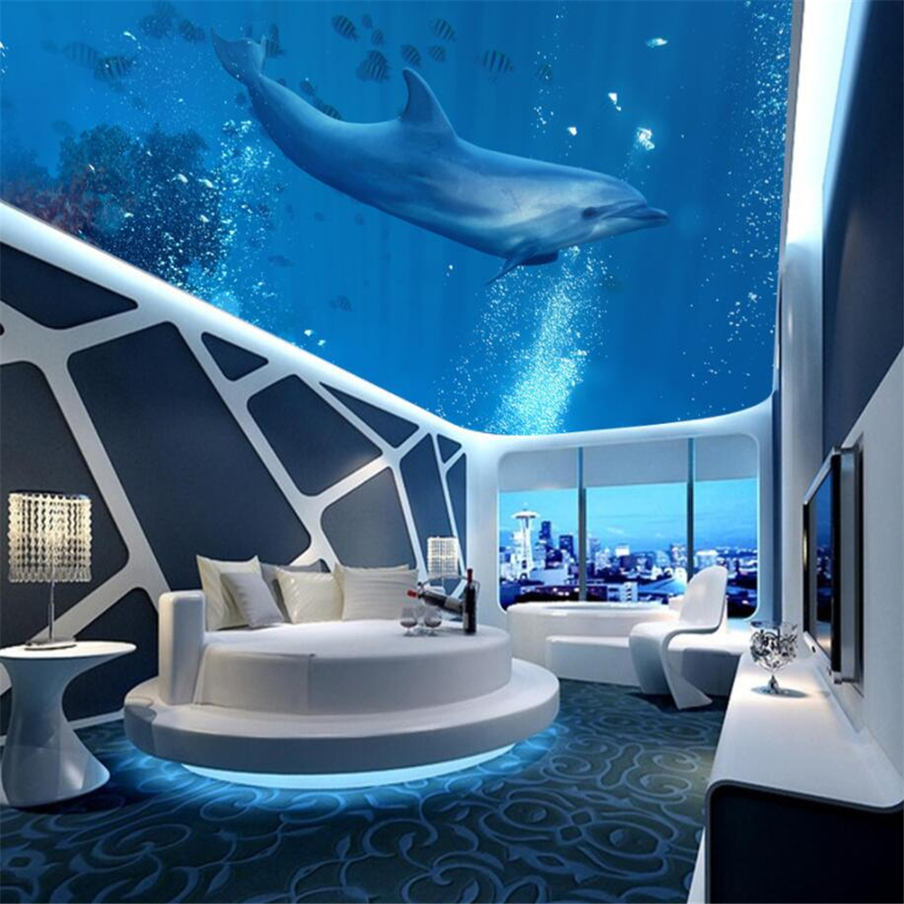 Large Custom Wallpapers Underwater World Dolphins Ceilings Background Wall Decorations, Blue
Large Custom Wallpapers Underwater World Dolphins Ceilings Background Wall Decorations, Blue