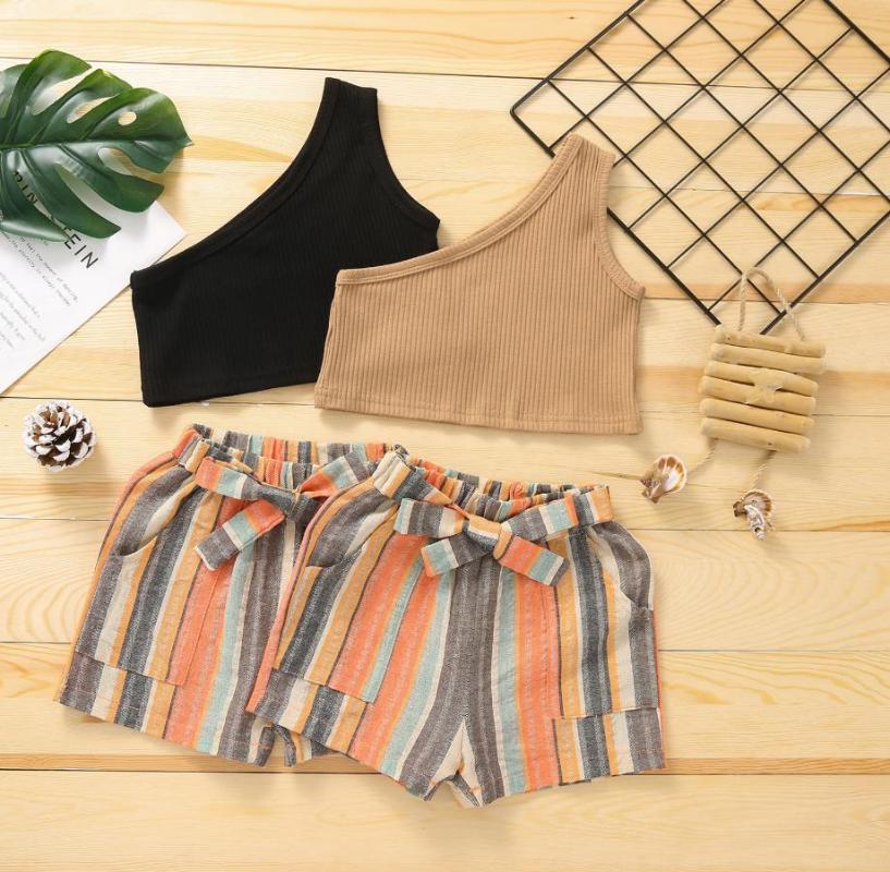 Clothing Sets Fashion Kids Girl Summer Clothes Set Fresh Solid Color Oblique Shoulder Vest Striped Bandage Short Pants Children's SetsCl, Black
Clothing Sets Fashion Kids Girl Summer Clothes Set Fresh Solid Color Oblique Shoulder Vest Striped Bandage Short Pants Children's SetsCl, Black