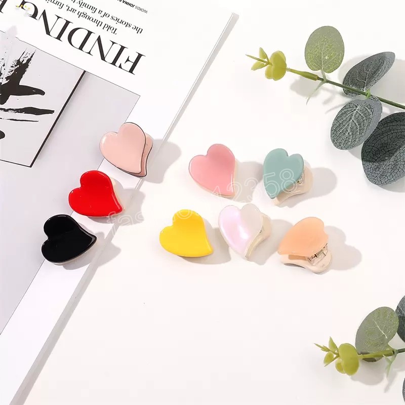 Double Colors Acetic Acid Heart Shape Hair Clamps Women Mini Size Alloy Love Ponytail Hair Claw Clips Korea Girls Solid Color Scrunchies Hairpins Leng