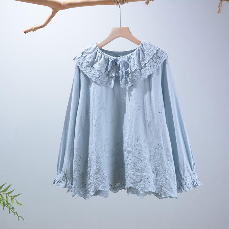Women's Blouses & Shirts Sweet Preppy Style Solid Embroidered Cotton Shirt Women Long Sleeve Casual Tops MDW824, Blue
Women's Blouses & Shirts Sweet Preppy Style Solid Embroidered Cotton Shirt Women Long Sleeve Casual Tops MDW824, Blue