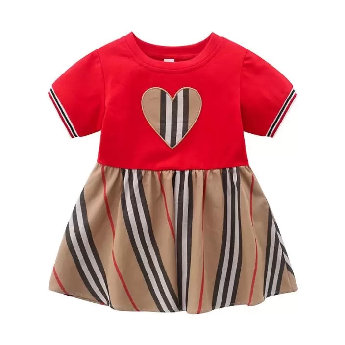 Summer Baby Girls Princess Dresses Kids Short Sleeve Dress Cotton Children Striped Skirts Girl Skirt R250424