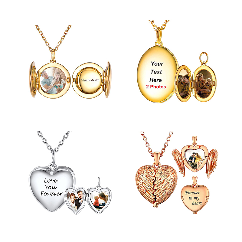 

Locket Necklace that Holds 1-2 Pictures Customized Full Color Photo Jewelry for Women Girls, Heart/Round/Oval Shape