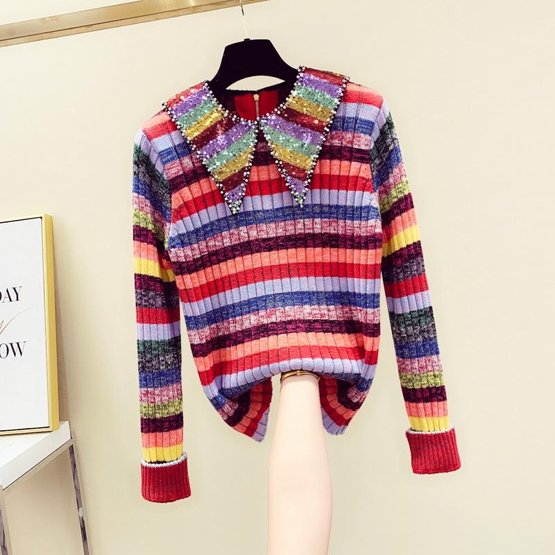 Women' Sweaters LYFZOUS Doll Collar Knitted Sweater Women Rainbow Stripe Slim Pullovers Ladies Casual Sequin Knitwear Tops Pull Femme, Orange
Women' Sweaters LYFZOUS Doll Collar Knitted Sweater Women Rainbow Stripe Slim Pullovers Ladies Casual Sequin Knitwear Tops Pull Femme, Orange