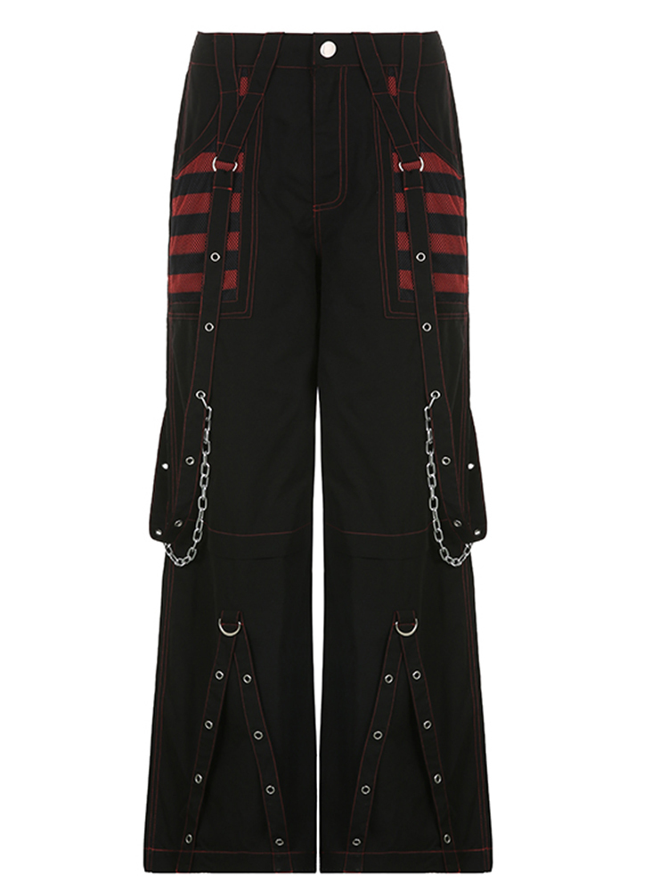 Rapcopter Bandage Chain Cargo Pants Low Waisted Baggy Pockets y2k Grunge Goth Black Trousers Sweatpants Punk Joggers Women 90s 220707