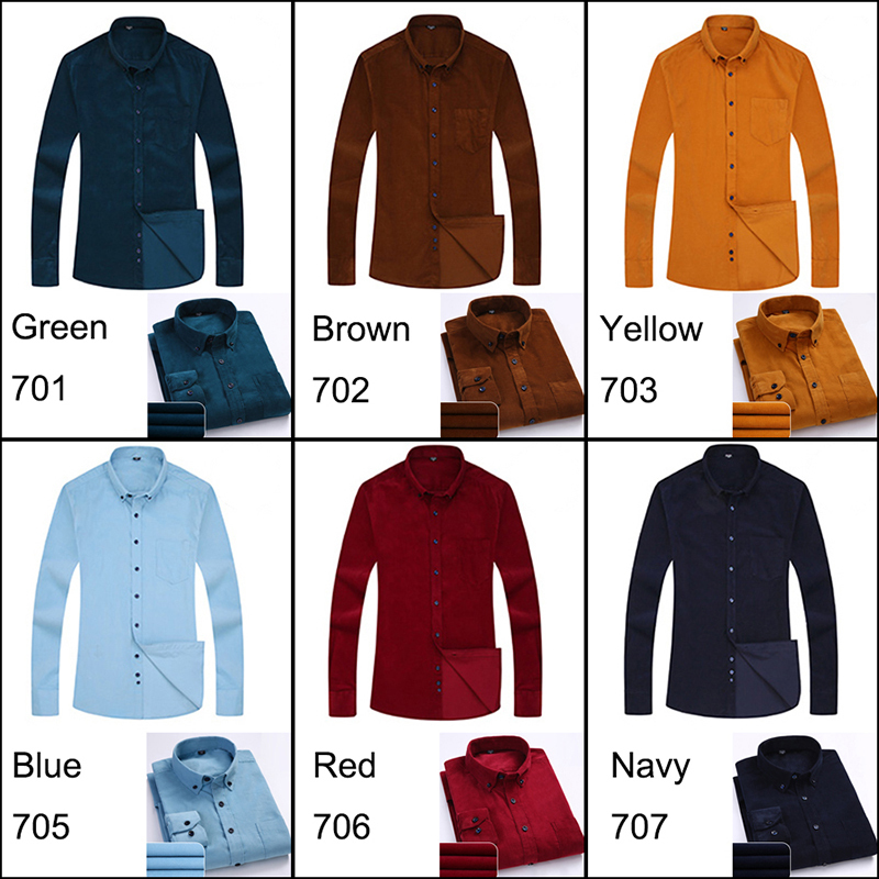 Men Casual Shirts Soft Leisure Solid Regular Fit Cotton Corduroy Long Sleeved Warm Man's Shirt Easy Care Oversized Clothes 220322