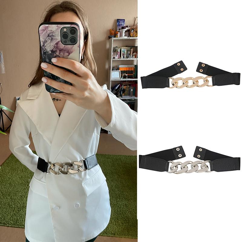 Belts Fashion Metal Elastic Belt Women Gold Silver Buckle Chain Female Lady Dress Coat Waistband Cummerbund
Belts Fashion Metal Elastic Belt Women Gold Silver Buckle Chain Female Lady Dress Coat Waistband Cummerbund