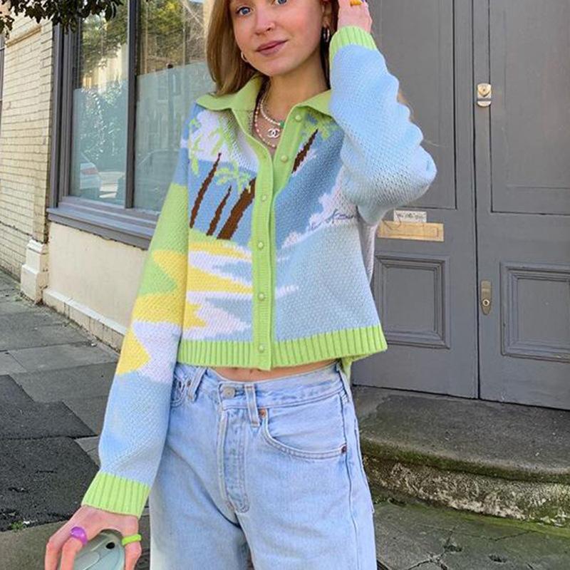 Women' Knits & Tees Cutistation Y2k Vintage Cardigan Women Knitted Chic Single Breasted Turn-down Collar Cardigans House Palm Pattern Sunny
Women' Knits & Tees Cutistation Y2k Vintage Cardigan Women Knitted Chic Single Breasted Turn-down Collar Cardigans House Palm Pattern Sunny