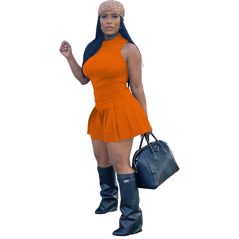 New Wholesale Women Dress Sets Summer Outfits Solid Sleeveless T Shirt+shorts Skirts Two Piece Sets Casual Matching Set Party Skirt Suits 7314