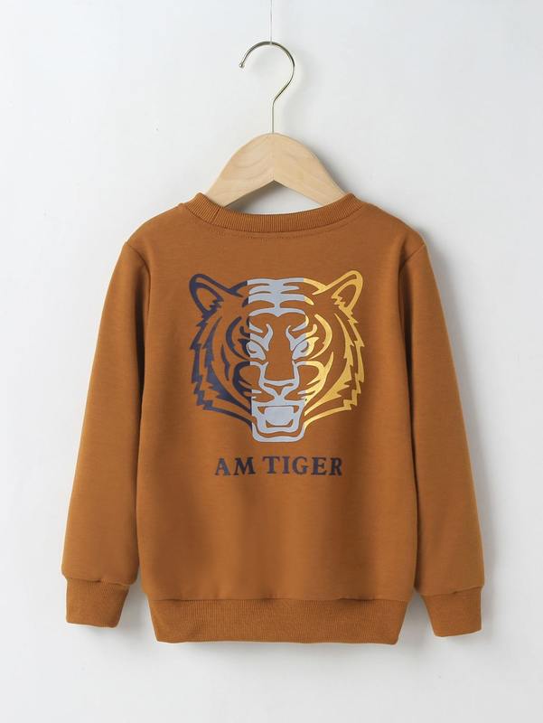 Toddler Boys Letter & Tiger Print Pullover SHE