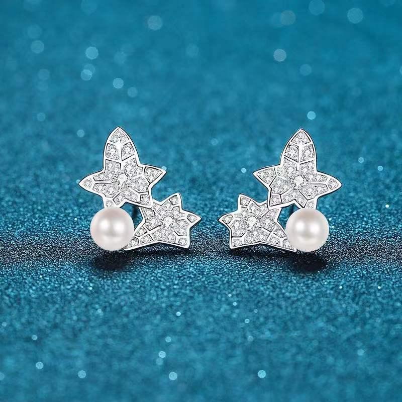 Stud Trendy Natural Freshwater Pearl Moissanite Flower Leaf Earrings 925 Sterling Silver 0.68ct For WomenStud
Stud Trendy Natural Freshwater Pearl Moissanite Flower Leaf Earrings 925 Sterling Silver 0.68ct For WomenStud
