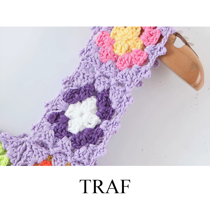 TRAF Women's Clothing Crop Top Handmade Hollow Out Crochet Plaid Flower Tanks Women Summer Knitted Multicolor Tops 220325