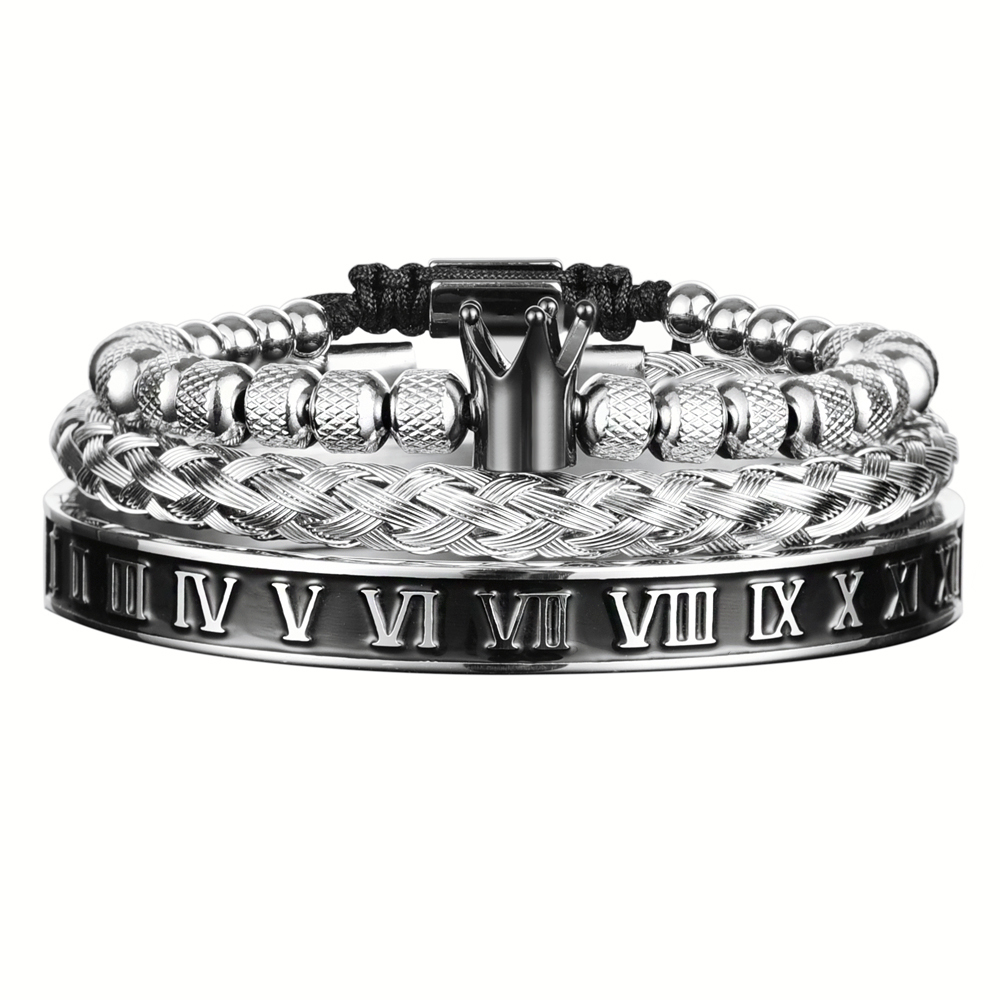 Luxury Enamel Roman Bracelet Royal Crown Charm Men Stainless Steel Geometry Pulseiras Open Adjustable Bracelets Couple Jewelry
