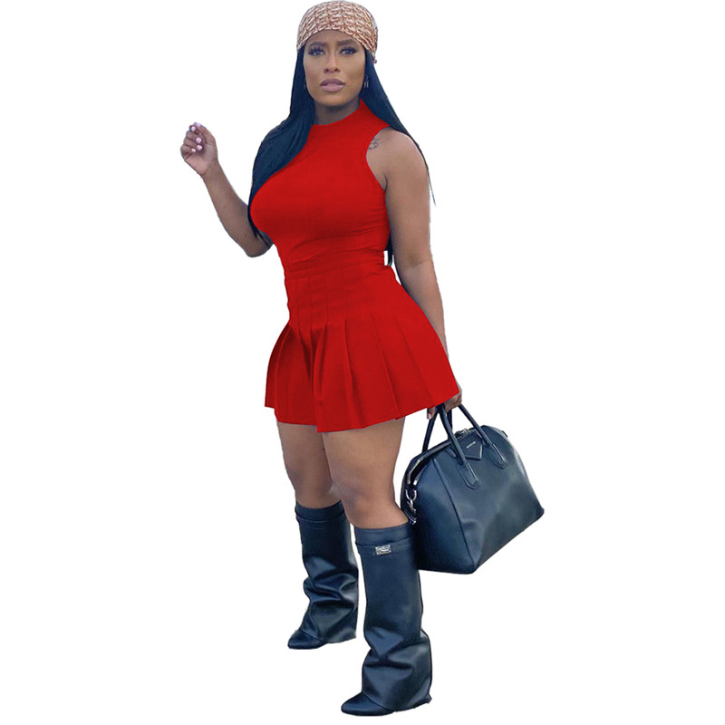 New Wholesale Women Dress Sets Summer Outfits Solid Sleeveless T Shirt+shorts Skirts Two Piece Sets Casual Matching Set Party Skirt Suits 7314