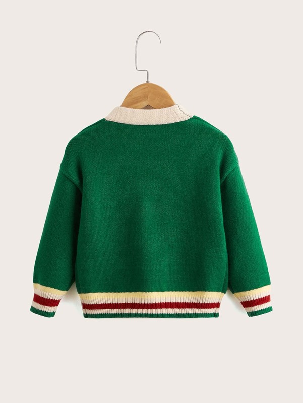 Toddler Boys Striped & Cattle Pattern Double Pocket Drop Shoulder Cardigan SHE