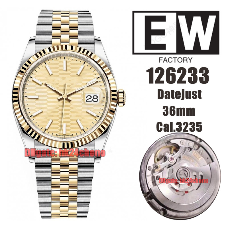 EWF Top Quality Watches 126233 0039 Date 36mm 904L SS Cal.3235 Automatic Mens Watch Champagne Dial Yellow Gold Two Tone Stainless Steel Bracelet Ladies Wristwatches, Vip
EWF Top Quality Watches 126233 0039 Date 36mm 904L SS Cal.3235 Automatic Mens Watch Champagne Dial Yellow Gold Two Tone Stainless Steel Bracelet Ladies Wristwatches, Vip