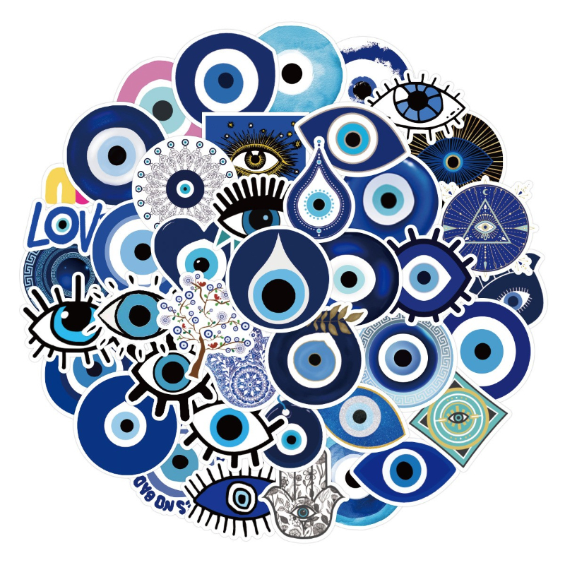 50Pcs/Lot Lucky Devil's Eye Stickers Blue Eyes Sticker evil eyes for DIY Luggage Laptop Skateboard Bicycle Decals Wholesale